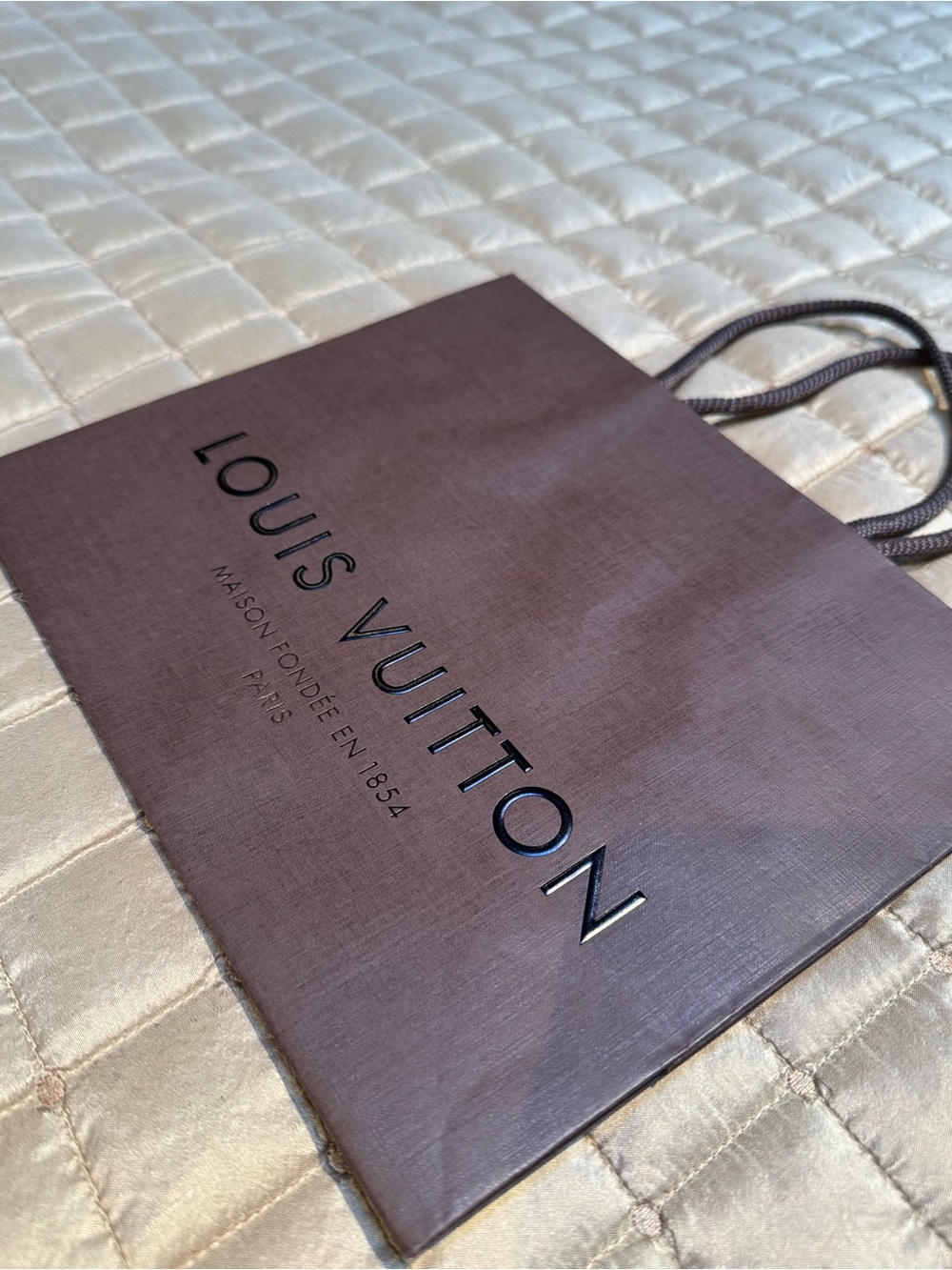 Louis Vuitton Dark Brown Paper Gift Bag with Blue Logo
